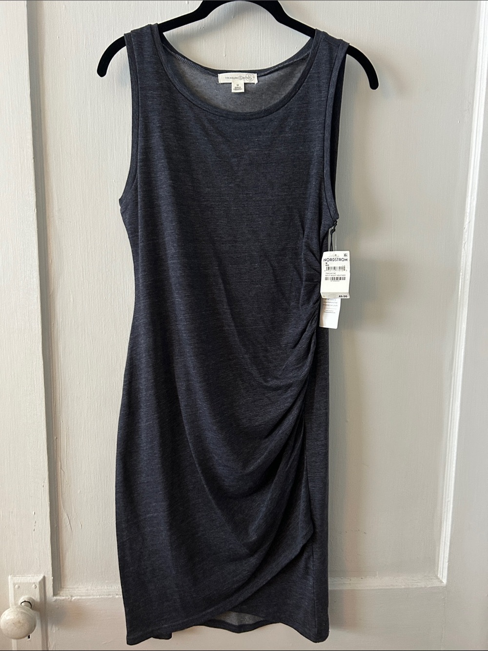 Treasure & Bond Charcoal Sleeveless Ruched Midi Dress